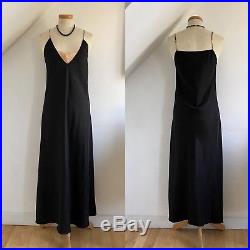 Vintage 30s Slip Sheath Dress Negligée Deco Black Silk Lace Lingerie 1930s