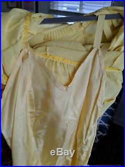 Vintage 30s Yellow Sheer Chiffon Tiered Puff Shoulder Maxi Dress With Slip S/M