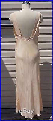Vintage 30s silk wedding lingerie slip dress peach xs hand embroidered gown
