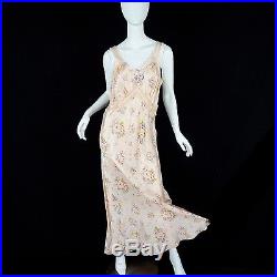 Vintage 30s wedding Lingerie Slip Dress Floral silk Gown Xl