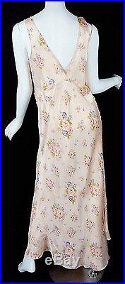 Vintage 30s wedding Lingerie maxi Slip Dress Floral silk Lace Gown size L