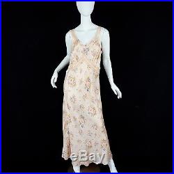 Vintage 30s wedding Lingerie maxi Slip Dress Floral silk Lace Gown size L