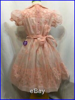 Vintage 40s 50s Dress Sheer Flocked Party Pink Lace Organza RAB Party NOS w Slip