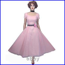 Vintage 40s 50s Rare Posh Pink Dot S Dress +Slip +Bag Full Swing Skirt New Look
