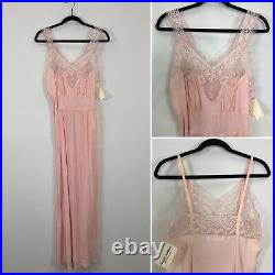 Vintage 40s Bias Cut Pink Lace Slip Dress Nightgown L