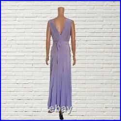 Vintage 40s Purple Bias Cut Slip Dress Rayon & Lace Waist Tie Art Deco Size S