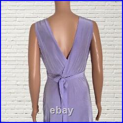 Vintage 40s Purple Bias Cut Slip Dress Rayon & Lace Waist Tie Art Deco Size S