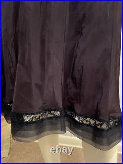 Vintage 40s Slip Dress Dark Purple With Black Lace And Sheer Pleat Trim Sz 36