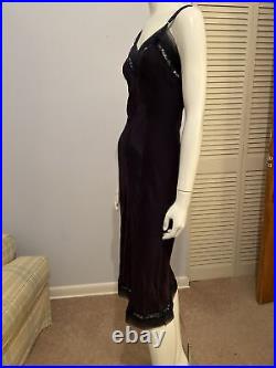 Vintage 40s Slip Dress Dark Purple With Black Lace And Sheer Pleat Trim Sz 36