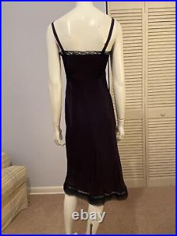 Vintage 40s Slip Dress Dark Purple With Black Lace And Sheer Pleat Trim Sz 36