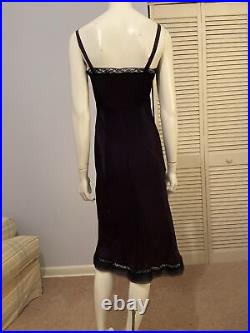 Vintage 40s Slip Dress Dark Purple With Black Lace And Sheer Pleat Trim Sz 36