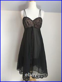 Vintage 50's Blanche By Erika McGowan Oleg Cassini Black Nylon Nightgown Sz 34