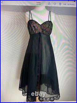 Vintage 50's Blanche By Erika McGowan Oleg Cassini Black Nylon Nightgown Sz 34