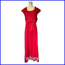 Vintage 50s 60s Red Lace Nylon Slip Dress Opaque Full Length Lingerie Size 38
