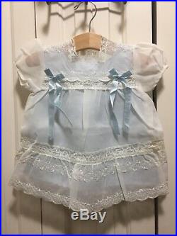 Vintage 50s Baby Sheer Lace With Blue Slip baby Girls Dress Never Worn In Box