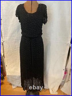 Vintage 50s Bullocks Wilshire Crochet Ribbon Dress with knit jacket w&slip S