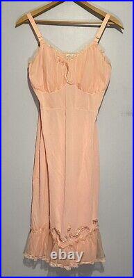 Vintage 50s Carol Brent Slip Dress Chiffon Lace Floral Small Fairy Wicked Glinda