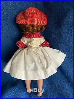 Vintage 50s Cissette Redhead Doll & Tagged Dress Top Slip Hose Red Wicker Hat MA