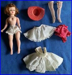Vintage 50s Cissette Redhead Doll & Tagged Dress Top Slip Hose Red Wicker Hat MA
