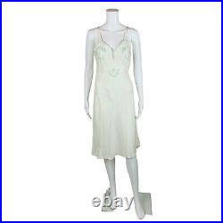 Vintage 50s Cream Slip Blue Embroidery Dress Rayon Lingerie 34