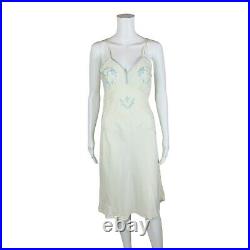 Vintage 50s Cream Slip Blue Embroidery Dress Rayon Lingerie 34