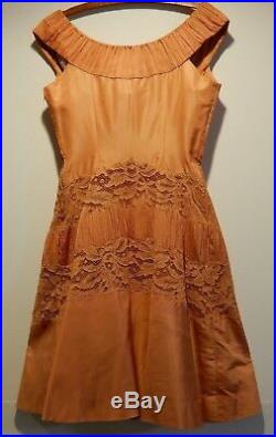 Vintage 50s Custom-Made Formal/Party Satin/Lace Dress withSlip Approx Sz 6 Peach