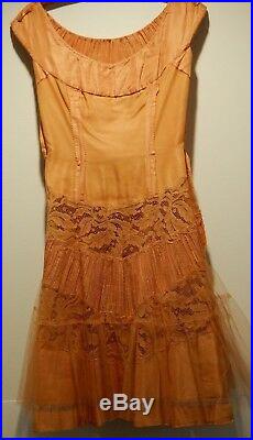 Vintage 50s Custom-Made Formal/Party Satin/Lace Dress withSlip Approx Sz 6 Peach