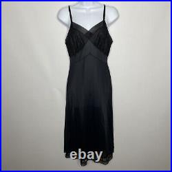 Vintage 50s Gotham Gold Stripe Black Satin Nylon Mesh Lace Midi Slip Size S