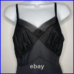 Vintage 50s Gotham Gold Stripe Black Satin Nylon Mesh Lace Midi Slip Size S