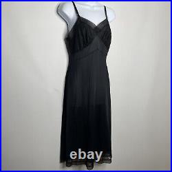 Vintage 50s Gotham Gold Stripe Black Satin Nylon Mesh Lace Midi Slip Size S