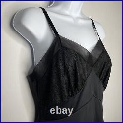 Vintage 50s Gotham Gold Stripe Black Satin Nylon Mesh Lace Midi Slip Size S