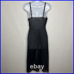 Vintage 50s Gotham Gold Stripe Black Satin Nylon Mesh Lace Midi Slip Size S