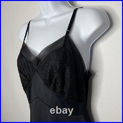 Vintage 50s Gotham Gold Stripe Black Satin Nylon Mesh Lace Midi Slip Size S