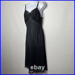 Vintage 50s Gotham Gold Stripe Black Satin Nylon Mesh Lace Midi Slip Size S