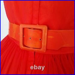 Vintage 50s Red Chiffon Dress with Slip & Belt Joan Barrie