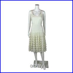 Vintage 50s Slip Dress Women's Extra Small Cream Lace Petticoat Skirt Fit Flare