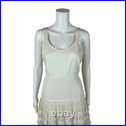 Vintage 50s Slip Dress Women's Extra Small Cream Lace Petticoat Skirt Fit Flare