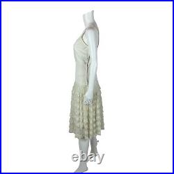 Vintage 50s Slip Dress Women's Extra Small Cream Lace Petticoat Skirt Fit Flare