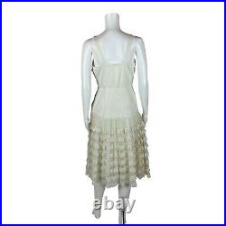 Vintage 50s Slip Dress Women's Extra Small Cream Lace Petticoat Skirt Fit Flare