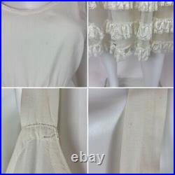 Vintage 50s Slip Dress Women's Extra Small Cream Lace Petticoat Skirt Fit Flare