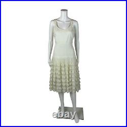 Vintage 50s Slip Dress Women's Extra Small Cream Lace Petticoat Skirt Fit Flare