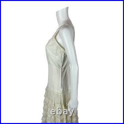 Vintage 50s Slip Dress Women's Extra Small Cream Lace Petticoat Skirt Fit Flare