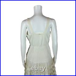 Vintage 50s Slip Dress Women's Extra Small Cream Lace Petticoat Skirt Fit Flare