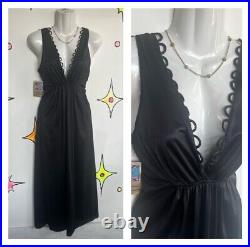 Vintage 60s 70s Black Lingerie Pin Up Full Length Dress Nighty Slip S