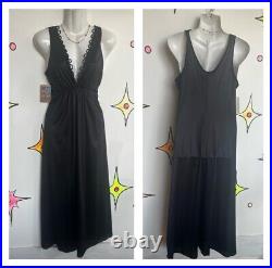 Vintage 60s 70s Black Lingerie Pin Up Full Length Dress Nighty Slip S