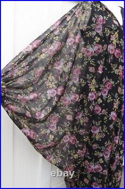 Vintage 60s 70s Floral Nylon CHIFFON Nightgown CAFTAN Hostess Robe Maxi Dress