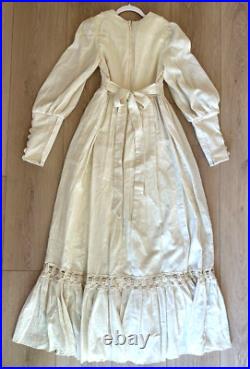 Vintage 60s 70s Gunne Sax Ivory Maxi Prairie Wedding Dress Tieback Built In Slip