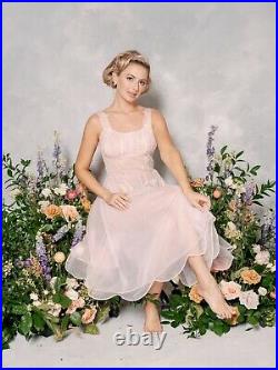 Vintage 60s 70s Sheer Pink Lace Nightgown Lingerie Slip Dress Boudoir Wedding