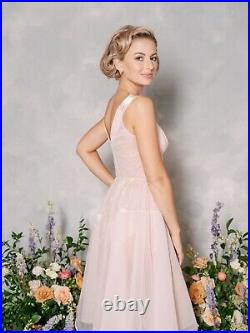 Vintage 60s 70s Sheer Pink Lace Nightgown Lingerie Slip Dress Boudoir Wedding
