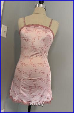 Vintage 60s Hummingbird Print Slip Dress Baby Doll Pink Button Back Coquette